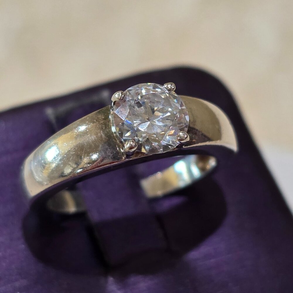Vintage MCM Round Solitaire Sterling Silver Solitaire 925 GSJ Ring SZ 7